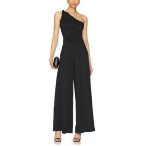 Susana Monaco Black One Shoulder Jumpsuit SMALL Flowy Wide Leg Quiet Luxury NEW